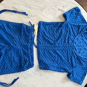 Never Worn Vibrant Blue Textured Two-Piece Set